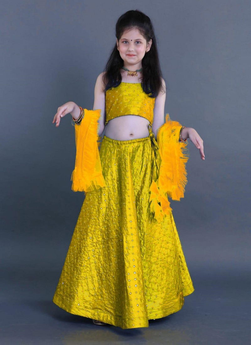 Launching New Designer Kids Lehnga Choli With embroidery Work and Soft Net Four Sided Ruffles Work Dupatta {SIZE: 
5-10 YEAR: 30/32 (INCHES LENGTH); 11-16 YEAR: 34/36 (INCHES LENGTH)}